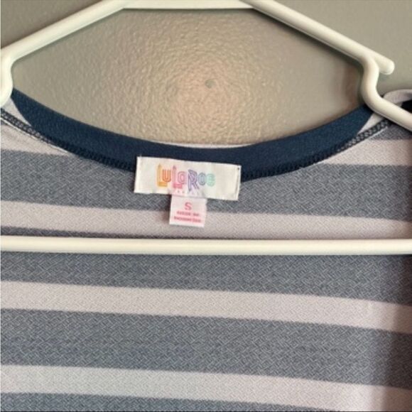 Lularoe Cardigan open front duster with pockets blue white stripe size Small S - Picture 2 of 5